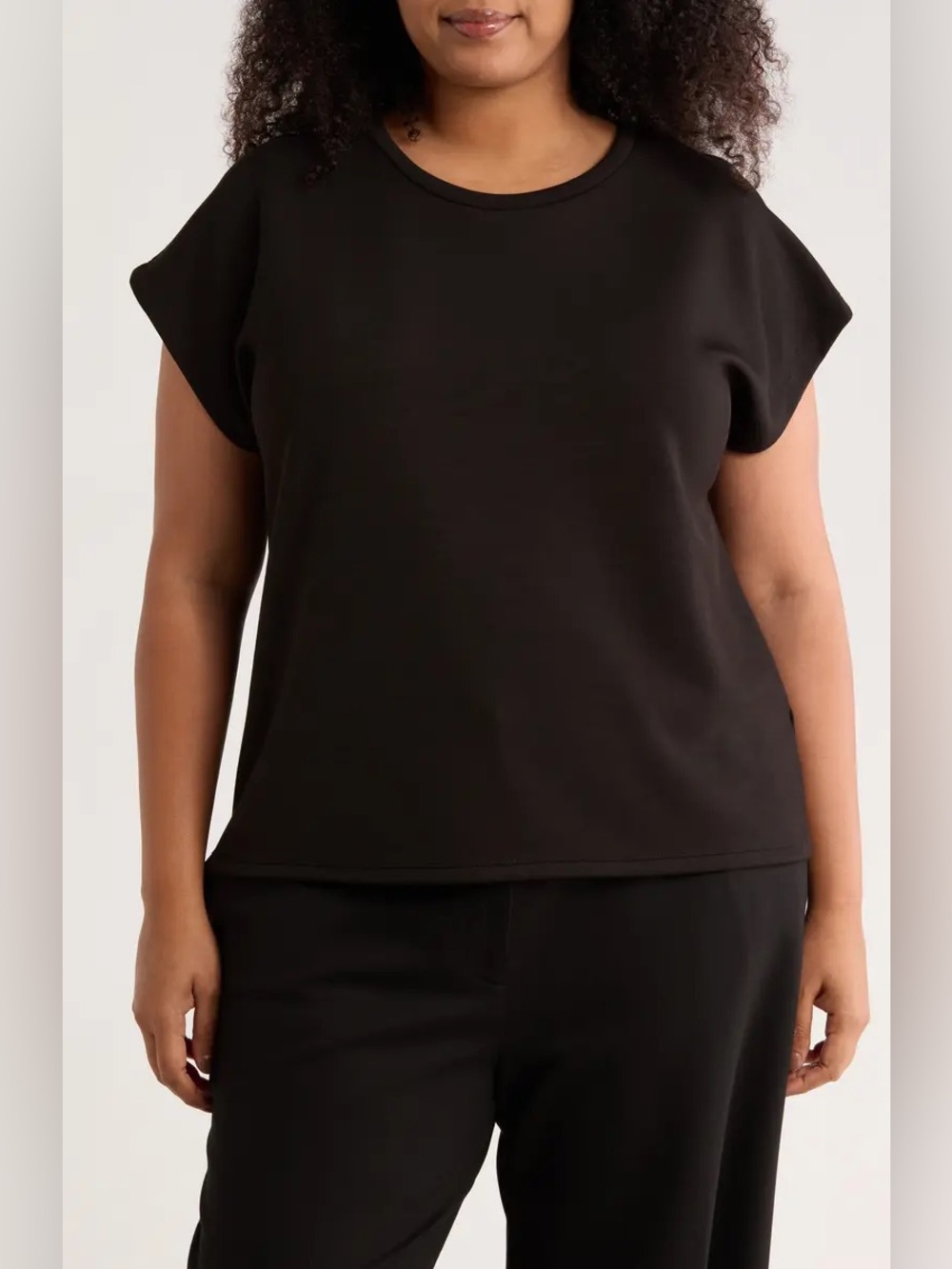 Tahari. Cap Sleeve Scuba Knit T-shirt. Black. Size XL.